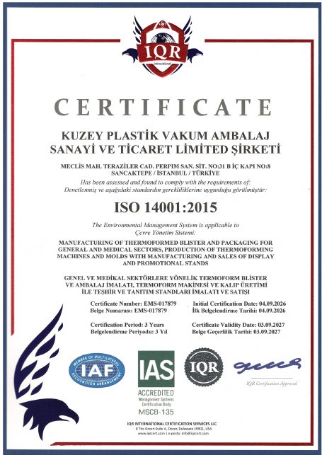 ISO 14001:2015 sertifikası